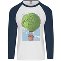 Funny Lettuce Hot Air Balloon Mens L/S Baseball T-Shirt White/Navy Blue