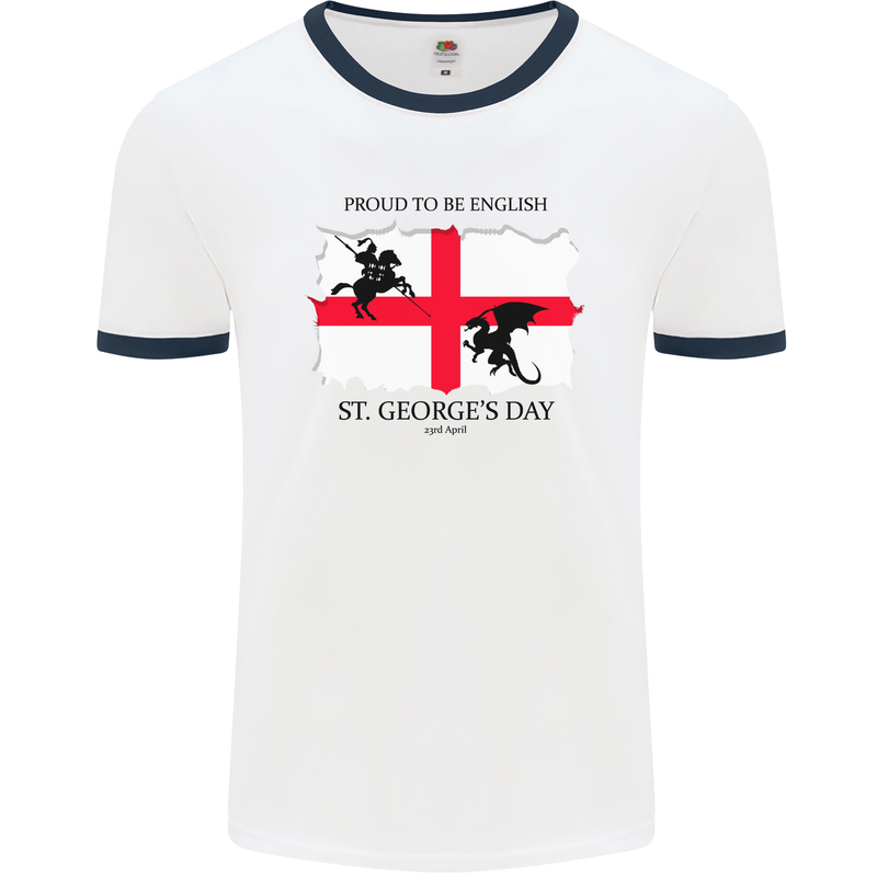 Proud to Be English St Georges Day Flag Mens Ringer T-Shirt White/Navy Blue