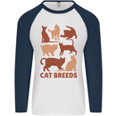 Cat Breeds Mens L/S Baseball T-Shirt White/Navy Blue