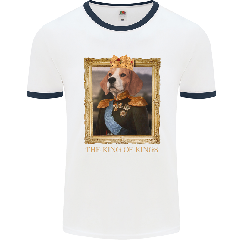 Beagle King Funny Dog Mens Ringer T-Shirt White/Navy Blue