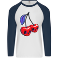 Cherry Skulls Mens L/S Baseball T-Shirt White/Navy Blue