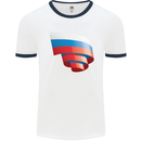 Curled Russia Flag Russian Day Football Mens Ringer T-Shirt White/Navy Blue