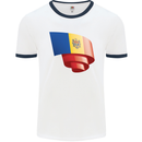 Curled Moldova Flag Moldovan Day Football Mens Ringer T-Shirt White/Navy Blue