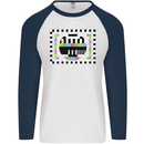 TV Test Pattern as Worn by Mens L/S Baseball T-Shirt White/Navy Blue