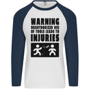 Warning Tools DIY Tradesman Carpenter Mens L/S Baseball T-Shirt White/Navy Blue