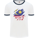 Torn Malaysia Flag Malaysian Day Football Mens Ringer T-Shirt White/Navy Blue