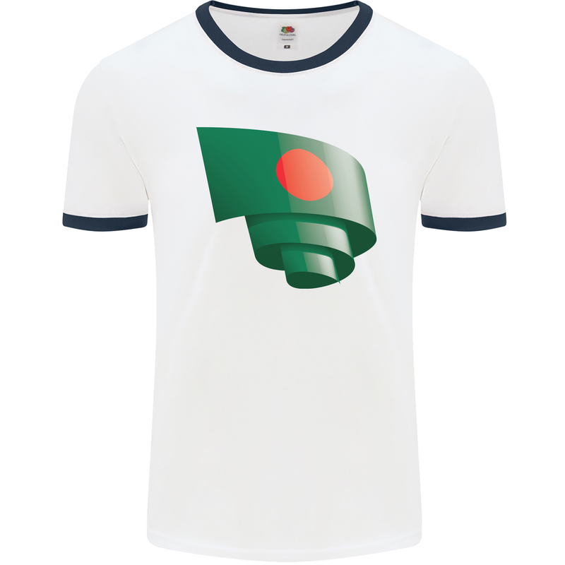 Curled Bangladesh Flag Bangladeshi Day Football Mens Ringer T-Shirt White/Navy Blue
