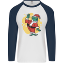 A Christmas Frog Dressed as Santa Claus Mens L/S Baseball T-Shirt White/Navy Blue