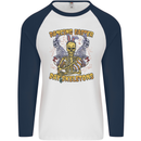 Dancing Easter Day Skeletons Skulls Mens L/S Baseball T-Shirt White/Navy Blue
