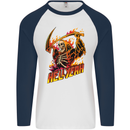 Hell Yeah Grim Reaper Skull Heavy Metal Mens L/S Baseball T-Shirt White/Navy Blue