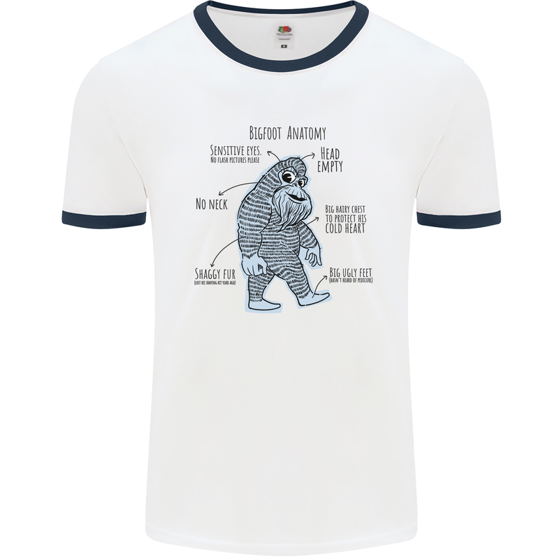 The Anatomy of Bigfoot Mens Ringer T-Shirt White/Navy Blue