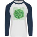 Vegan Power Mens L/S Baseball T-Shirt White/Navy Blue