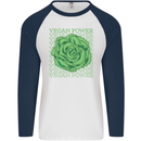 Vegan Power Mens L/S Baseball T-Shirt White/Navy Blue