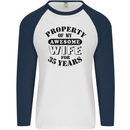 35th Wedding Anniversary 35 Year Funny Wife Mens L/S Baseball T-Shirt White/Navy Blue
