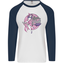 Breast Cancer Awareness Witch Halloween Mens L/S Baseball T-Shirt White/Navy Blue