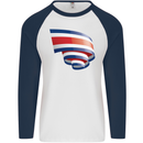 Curled Costa Rica Flag Rican Day Football Mens L/S Baseball T-Shirt White/Navy Blue
