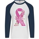 Breast Cancer Awareness Bow Mens L/S Baseball T-Shirt White/Navy Blue