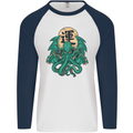 Cthulhu Monster Kraken Mens L/S Baseball T-Shirt White/Navy Blue