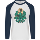 Cthulhu Monster Kraken Mens L/S Baseball T-Shirt White/Navy Blue