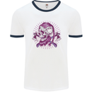 Viking Axe Skull Mens Ringer T-Shirt White/Navy Blue