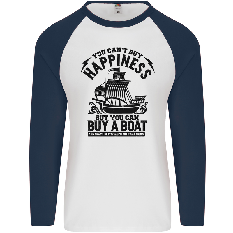 Boats You Can't Buy Hapiness Sailor Sailing Mens L/S Baseball T-Shirt White/Navy Blue