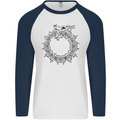 Dragon Symbol Fantasy Chinese Japanese Mens L/S Baseball T-Shirt White/Navy Blue