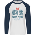 Super Mom Wife Nurse Mothers Day Gift Mens L/S Baseball T-Shirt White/Navy Blue