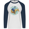 More Horse Riding Less Worrying Equestrian Mens L/S Baseball T-Shirt White/Navy Blue