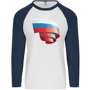 Curled Russia Flag Russian Day Football Mens L/S Baseball T-Shirt White/Navy Blue
