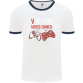 V is For Video Games Funny Gaming Gamer Mens Ringer T-Shirt White/Navy Blue