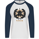 Greek Helmet Gym Training Top Spartan MMA Mens L/S Baseball T-Shirt White/Navy Blue