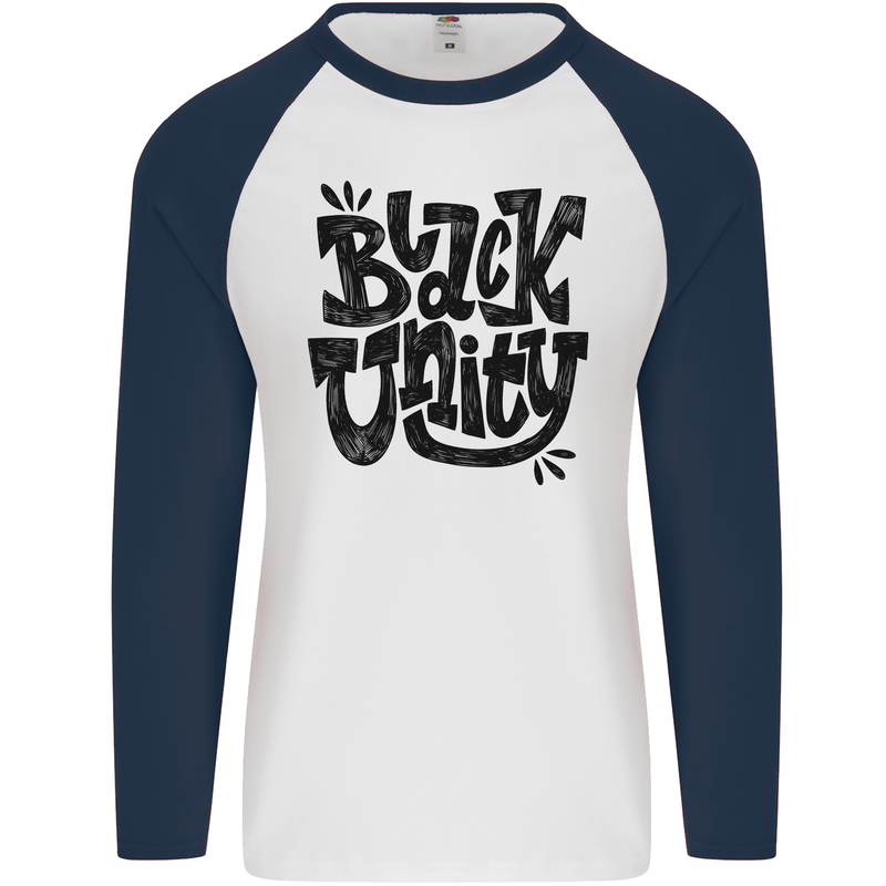 Black Unity Black Lives Matter Juneteenth Mens L/S Baseball T-Shirt White/Navy Blue