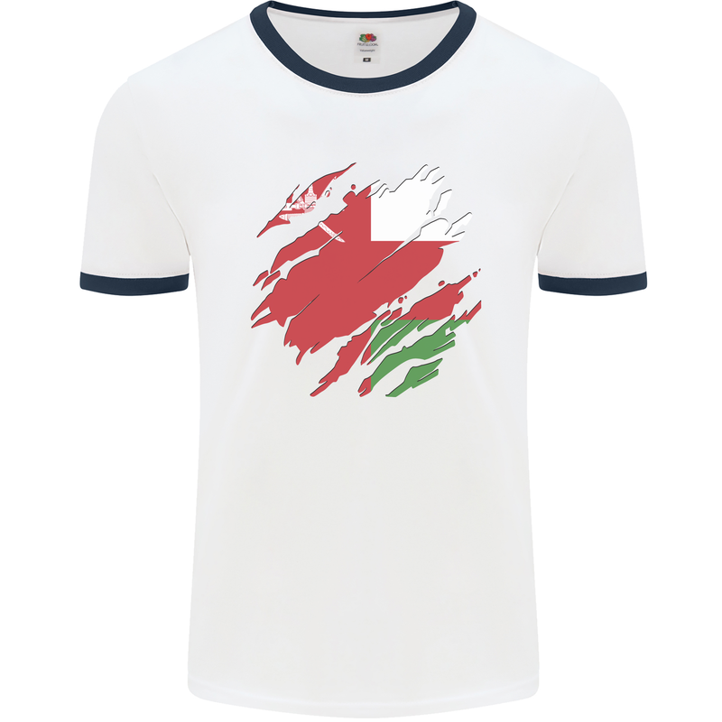 Torn Oman Flag Omani Day Football Mens Ringer T-Shirt White/Navy Blue