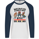 Music Weekend Forecast Alcohol Beer Mens L/S Baseball T-Shirt White/Navy Blue