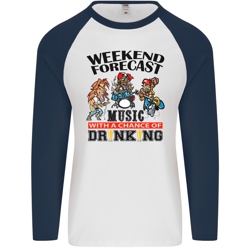 Music Weekend Forecast Alcohol Beer Mens L/S Baseball T-Shirt White/Navy Blue