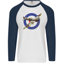 Spitfire MOD RAF WWII Fighter Plane British Mens L/S Baseball T-Shirt White/Navy Blue
