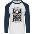 Im a Mechanic No Wont Fix For Free Funny Mens L/S Baseball T-Shirt White/Navy Blue