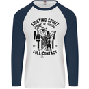 Muay Thai Full Contact Martial Arts MMA Mens L/S Baseball T-Shirt White/Navy Blue