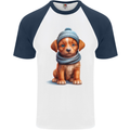 Winter Puppy With Hat and Scarf Dog Mens S/S Baseball T-Shirt White/Navy Blue