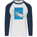 A Whale Shark and Scuba Diver Mens L/S Baseball T-Shirt White/Navy Blue