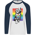 LGBT Cat Gay Pride Day Awareness Mens L/S Baseball T-Shirt White/Navy Blue