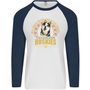 A Huskies Dog Mens L/S Baseball T-Shirt White/Navy Blue
