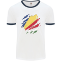 Torn Seychelles Flag Seychellois Day Football Mens Ringer T-Shirt White/Navy Blue