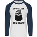 Long Live the Beard Mens L/S Baseball T-Shirt White/Navy Blue