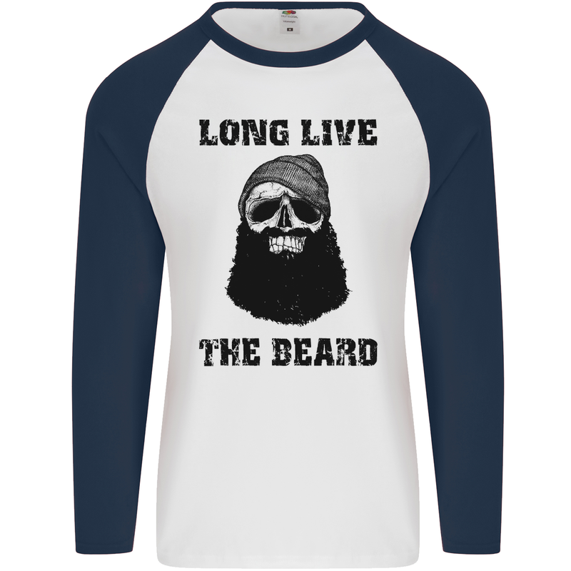 Long Live the Beard Mens L/S Baseball T-Shirt White/Navy Blue