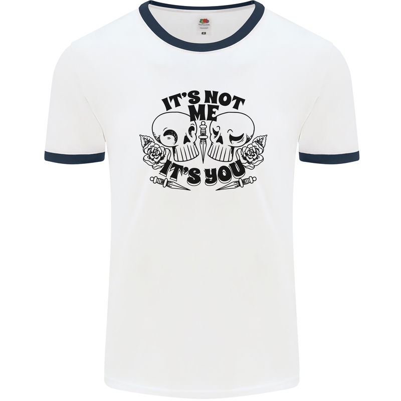 It's Not Me Anti Valentines Singles Day Skull Mens Ringer T-Shirt White/Navy Blue