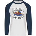 Brazilian Jiu Jitsu Mens L/S Baseball T-Shirt White/Navy Blue