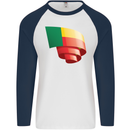 Curled Benin Flag Beninese Day Football Mens L/S Baseball T-Shirt White/Navy Blue