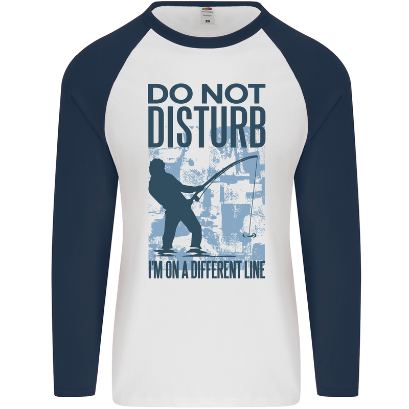 Fishing Do Not Disturb Funny Fisherman Mens L/S Baseball T-Shirt White/Navy Blue