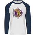 A Geometric Chameleon Mens L/S Baseball T-Shirt White/Navy Blue